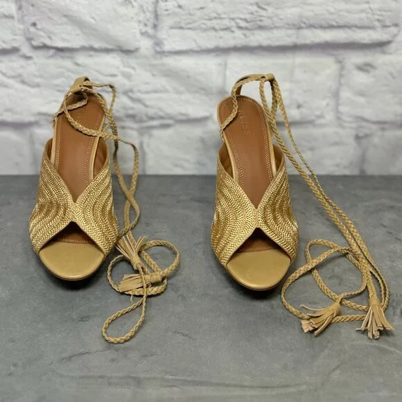 Reiss Minerva Gold Braided Ankle Tie Sandals - Picture 3 of 6